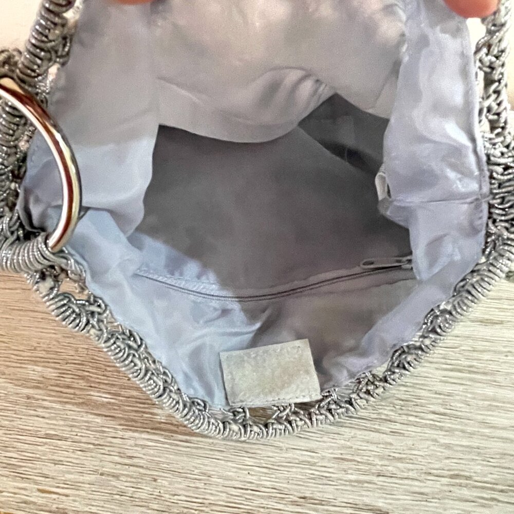 Crossbody Bag Macrame Crochet Beaded Fringe Silver Purse - Picture 9 of 9